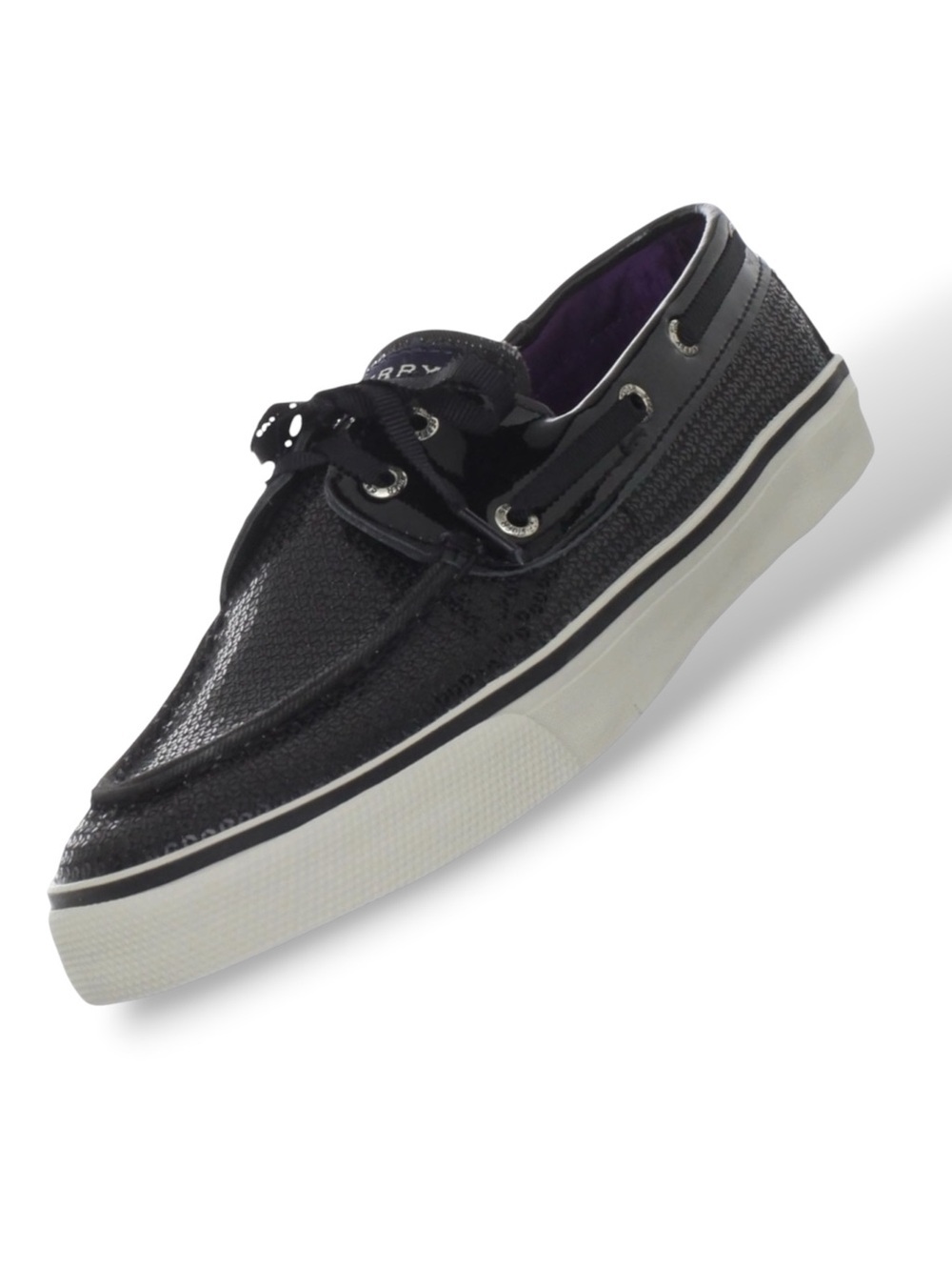 Sperry Top Sider Bahama Slip-On Loafer Boat Shoe Sequin Patent Black Women US 7
